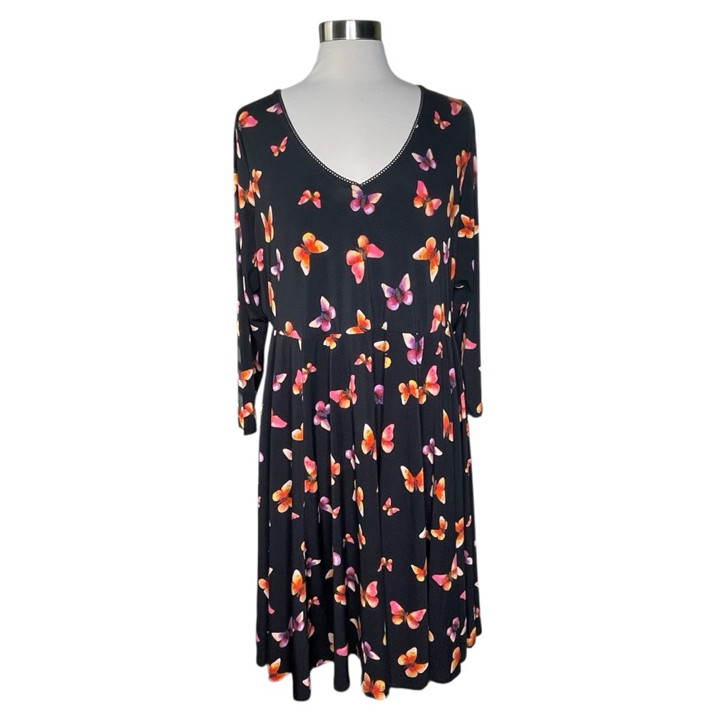 NWOT Torrid 2 butterfly print lace up back skater dress black